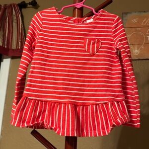 Red Striped Long Sleeve Peplum Top